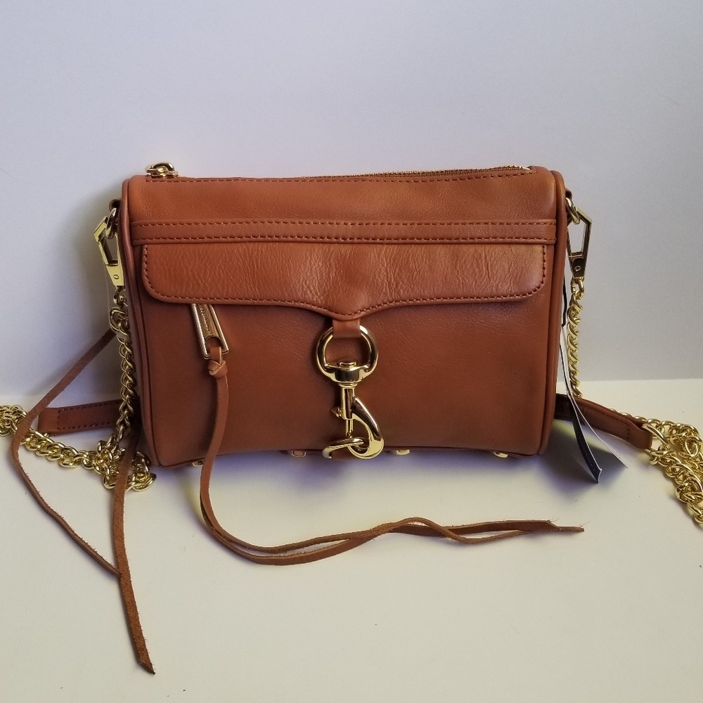Rebecca Minkoff Brown Leather Mini MAC Crossbody Bag with Gold Hardware